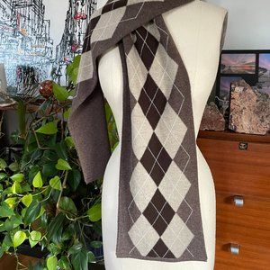 Pringle of Scotland Scarf Argyle Wool Brown Tan Men Women